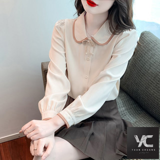  Mùa xuân Thu Phong cách mới Cổ búp bê Áo sơ mi dài tay thiết kế dành cho nữ Áo sơ mi nữ hàng đầu