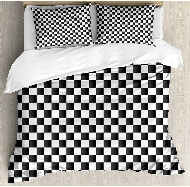 Bedding Set Checkered For Bedroom Bed Home Monochrome Composition With Classical Chessboar Duvet