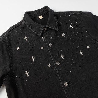  Chrome Hearts 2024 Áo khoác Denim mới dành cho nam và nữ Áo sơ mi mùa thu đầy sao thương hiệu hợp thời trang Áo khoác dáng rộng thông thường 