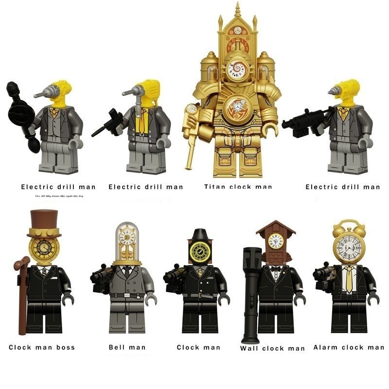【2753Mọi Người Khen Ngợi】Tương thích với LEGO Golden Titan Clock Man, người khoan điện, đồng hồ báo