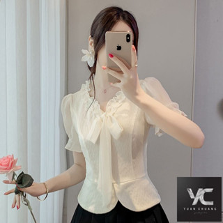 [Sản phẩm mới] Áo sơ mi voan ngắn tay phong cách mới mùa hè dành cho nữ Nơ kiểu Pháp thời trang Áo ngắn