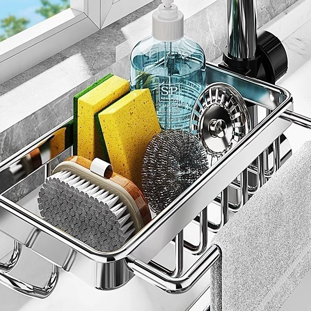 304 Stainless Steel Faucet Storage Rack Kitchen Supplies Sink Sink Storage Dishwashing Sponge Rag D