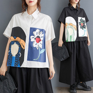 Oladivi Plus Size Thời Trang In Hình Áo Sơ Mi Nữ Tay Ngắn Dáng Rộng Quá Khổ Áo 8156 D004