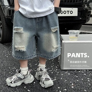 Quần Crop Denim Bé Trai Mùa Hè Sản Phẩm Mới Phù Hợp Với Vừa Lớn Trẻ Em Quần Jean Đau Khổ Rách Bo