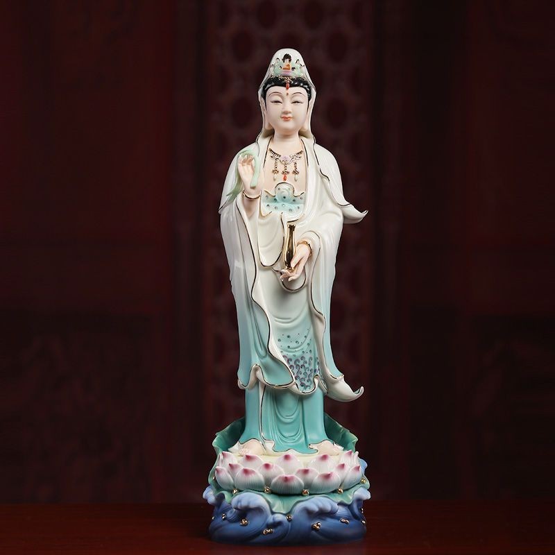 ( rẻ mà chất lượng) Tượng Phật Quan Âm Bảy Bảo Tượng Đứng Tượng Phật Quan Âm Gốm Sứ Màu Xanh Dùng T