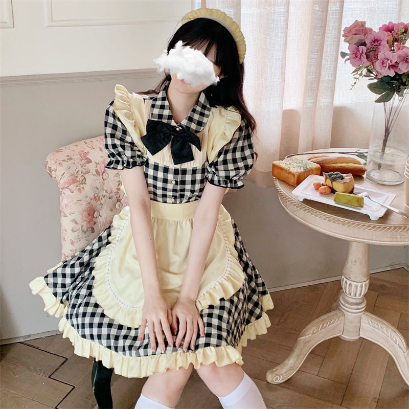 Trang Phục Người Giúp Việc Anime Kẻ Sọc Dễ Thương Lolita Dress Cosplay Café Apron Đảng Trang Phục Mi