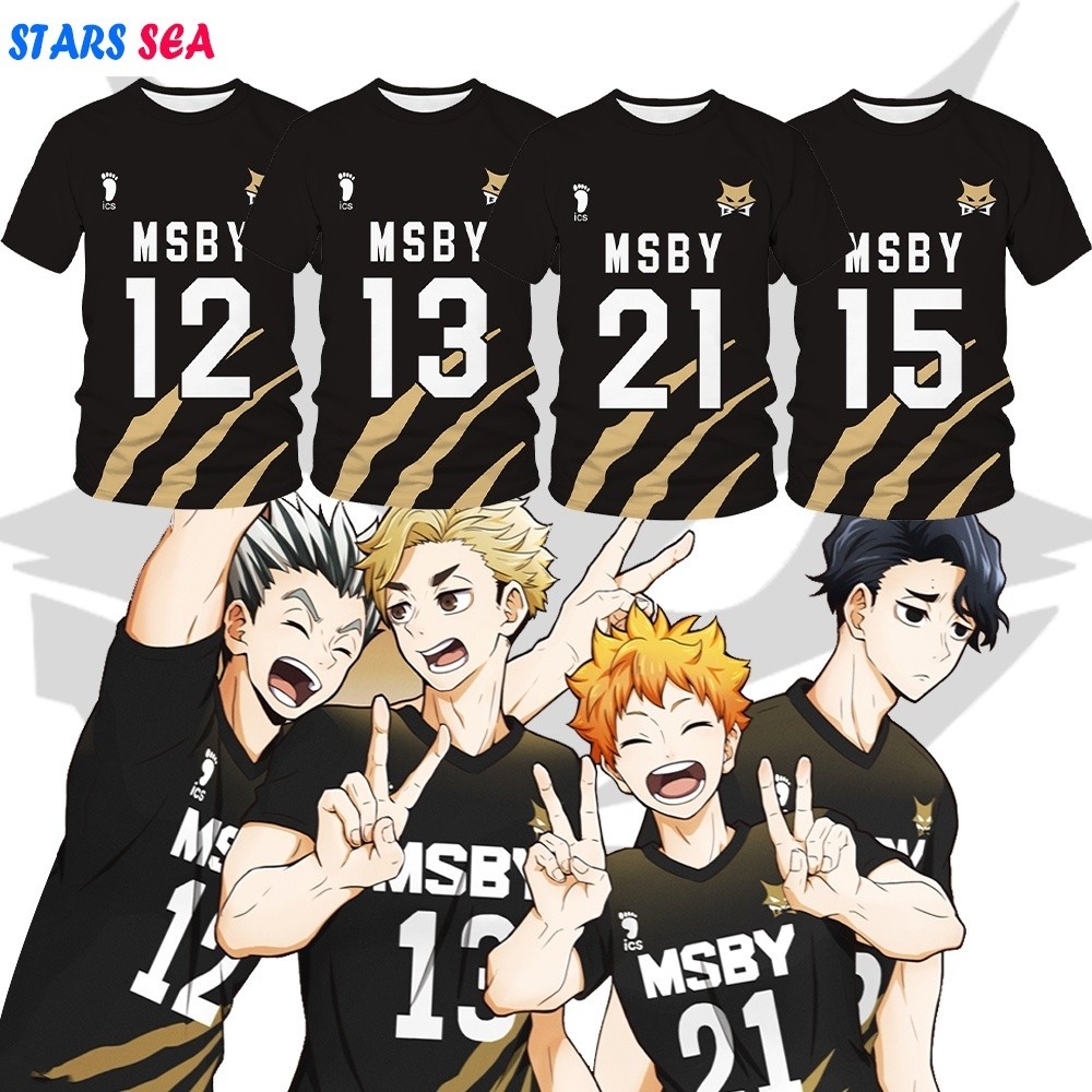 Haikyuu Msby Jersey Karasuno Shoyo Sakusa Hinata Bokuto Áo thun ngắn tay màu đen