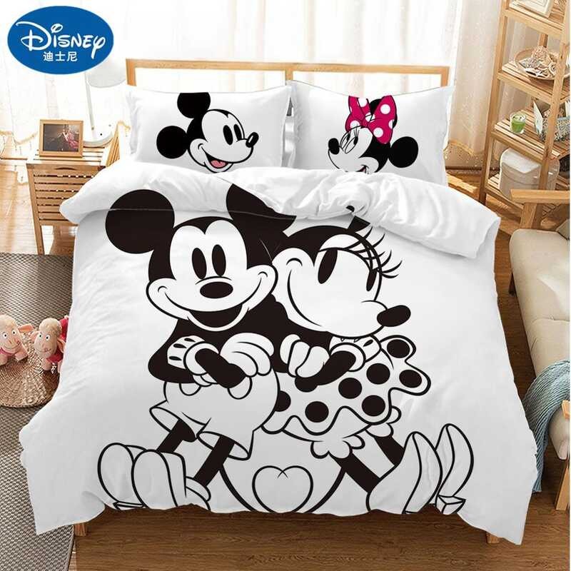 White Black And Cartoon Minnie Bedding Set Bedclothes Duvet Cover Pillowcase Print Home Textile