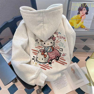 Mỹ Niche Graffiti Hoạt Hình Hello Kitty Lái Xe Có Mũ Trùm Đầu Áo Nam Nữ Áo Khoác Rời