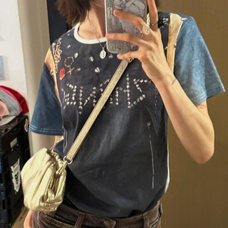 Jamaisvu Niche Unisex Retro Cướp Biển Ông Nội Công Nghiệp Nặng In Slim-fit 2024AW Mùa Hè Phong Cách Mới Cổ Tròn Phổ Biến Áo Thun Tay Ngắn