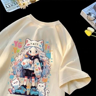 Bé Gái 100% Cotton 2024 Phong Cách Mới Mùa Hè Rời Áo Thun Ngắn Tay Bé Gái Anime Thiết Kế In Hình Giữa Lớn Trẻ Em Áo
