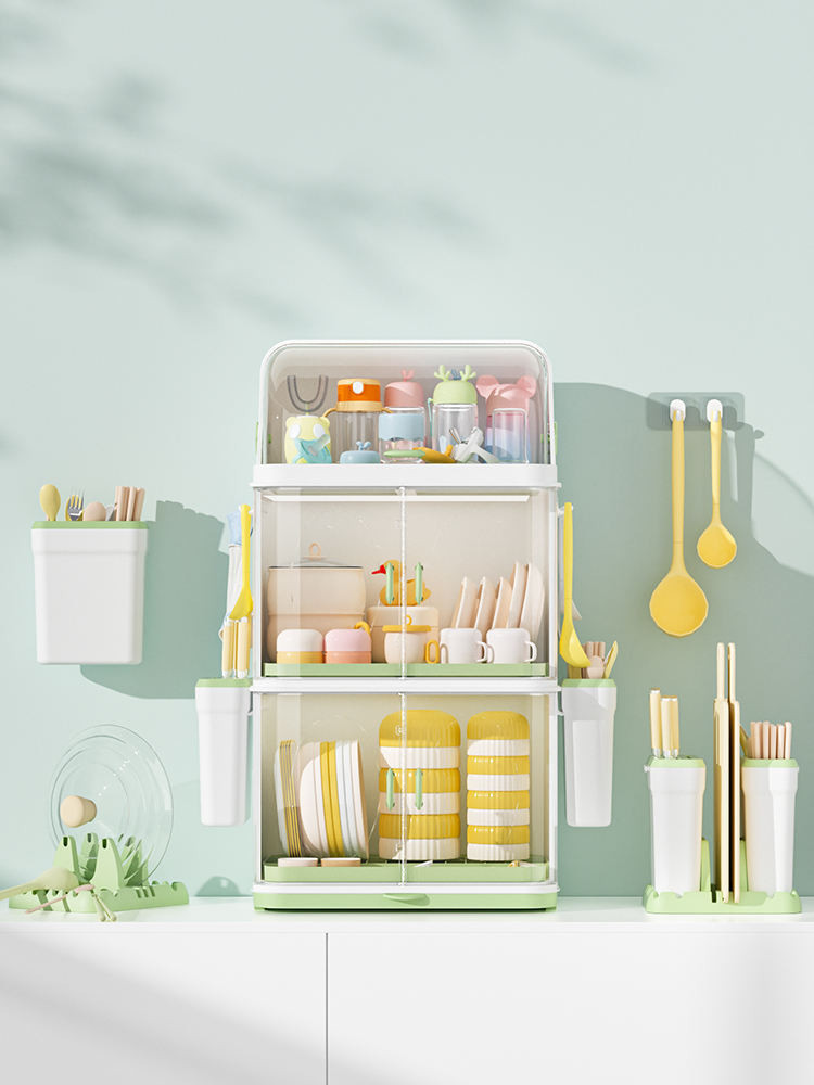 Tủ bát đĩa bếp bát đĩa đĩa bướm hộp đựng đồ ăn gia dụng giá bát đĩa thoát nước nhiều tầng tủ đựng b