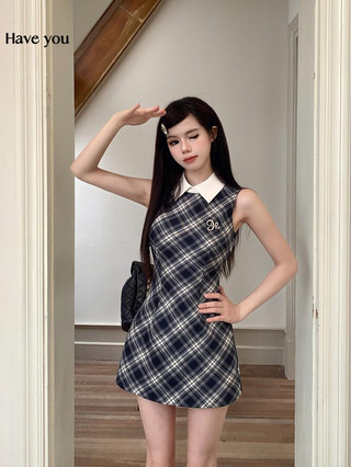 Nguyên Chất Desire Phong Cách Hot Girl POLO Cổ Áo Không Tay Nữ Mùa Hè Phong Cách Mới Thiết Kế Thắt Lưng Ôm Hơn Nhìn Sang Trọng Váy Ngắn