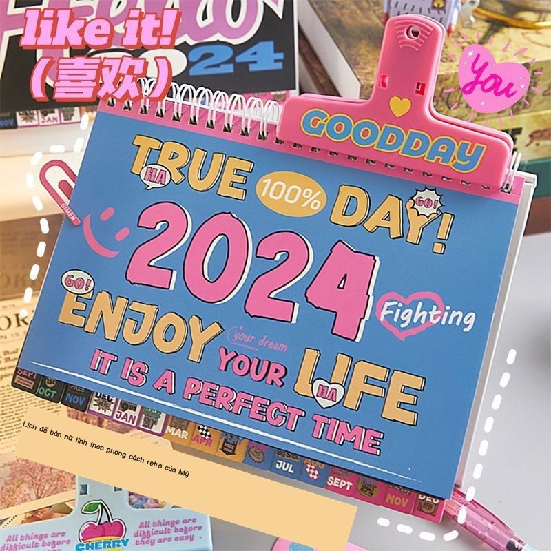 [Siêu Sale] Lịch 2024 American Retro Học Cuộn Dây Lịch Để Bàn Ghi Chú Kỳ Thi Tuyển Sinh Trung Học C