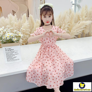 Váy phong cách mới cho bé gái Váy chấm bi phong cách Hàn Quốc Váy voan cô gái lớn