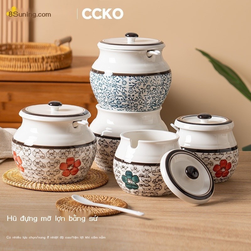 Hũ đựng dầu lợn Hũ đựng muối gốm sứ chịu nhiệt cao gia dụng Hũ đựng dầu hạt tiêu Hũ đựng gia vị dun
