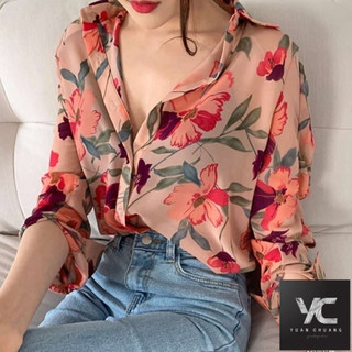  Áo sơ mi voan hoa phong cách mới mùa hè dài tay thời trang mỏng phong cách thiết kế áo sơ mi phù hợp hàng đầu phong cách mỏng Áo sơ mi mùa xuân mùa hè nữ