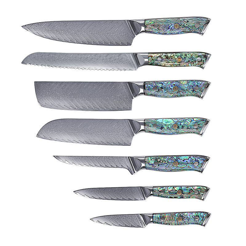 Lhab7 Full Set Bào Ngư Xử Lý Lưỡi Cá Xương Cảm Giác Lưỡi 67 Lớp Damascus Thép Bếp Knife Set