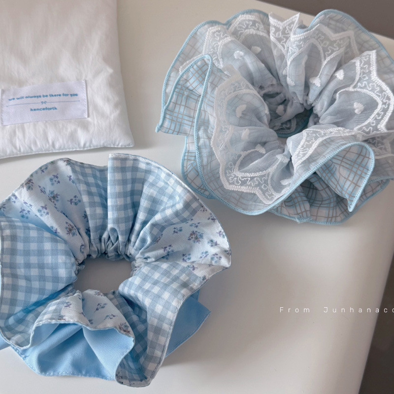 Ness Home Dây Buộc Tóc Hàn Quốc Bạc Hà Muối Biển Kẻ Sọc Scrunchy Dây Buộc Tóc Nữ Ren Đôi Dây Buộc Tó