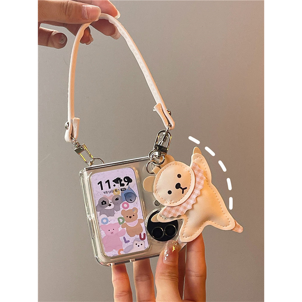 Ins Hàn Quốc Dễ Thương Trong Suốt Có Thể Dục Gấu Mặt Dây Chuyền Cho OPPO Find N2 Flip Find N3 Flip N