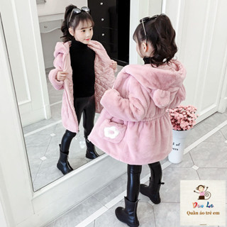 [Sản phẩm mới] Mùa thu đông Phong cách mới Áo khoác bé gái dày len ấm áp Áo len lông cừu chồn Áo khoác Cotton cỡ lớn vừa phải Áo khoác trẻ em