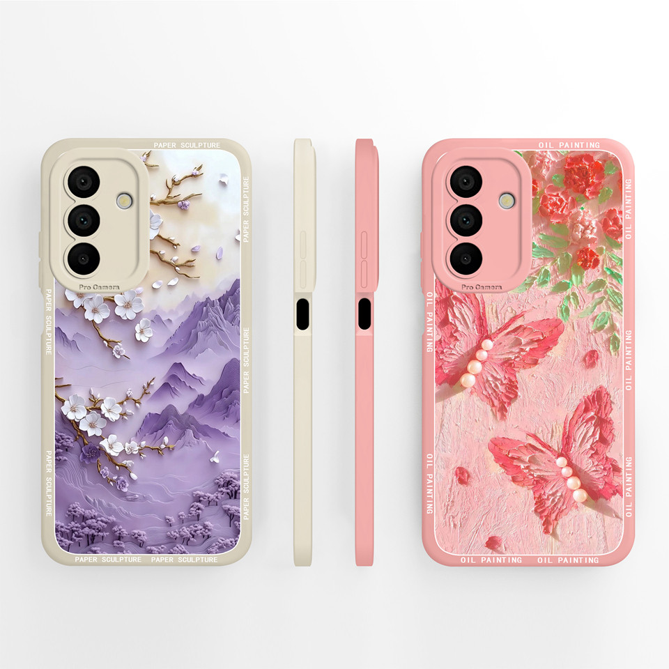 Ốp điện thoại Cho Samsung Galaxy A17 A16 A15 A14 Hồng Bướm Núi Bảo Vệ Camera Bền Chống Sốc Chống Rơi