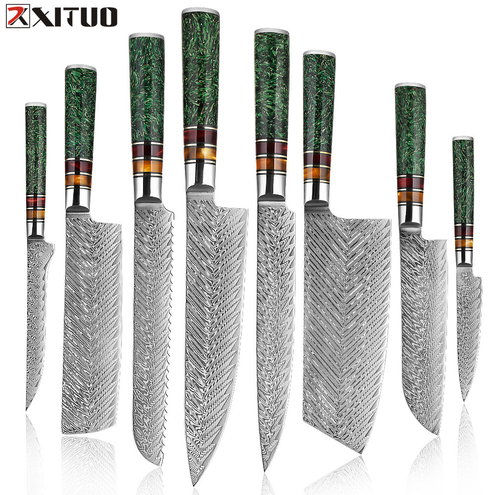 XITUO Bộ Dụng Cụ Cắt Chất Lượng Cao Damascus Steel Kitchen Knife S Dụng Cụ Nhà Bếp Đa Năng Màu Xanh 