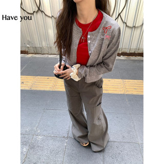 Nơ Dệt Kim Thêu Cardigan Mùa Xuân 2024 Thiết Kế Niche Rời Áo Len Mỏng Áo Khoác Nữ