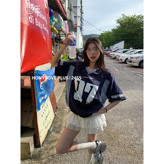 Honypove Áo thun Cotton ngắn tay cổ điển kiểu Mỹ dành cho nữ mùa hè khâu tất cả các trận đấu thể thao thông thường hàng đầu