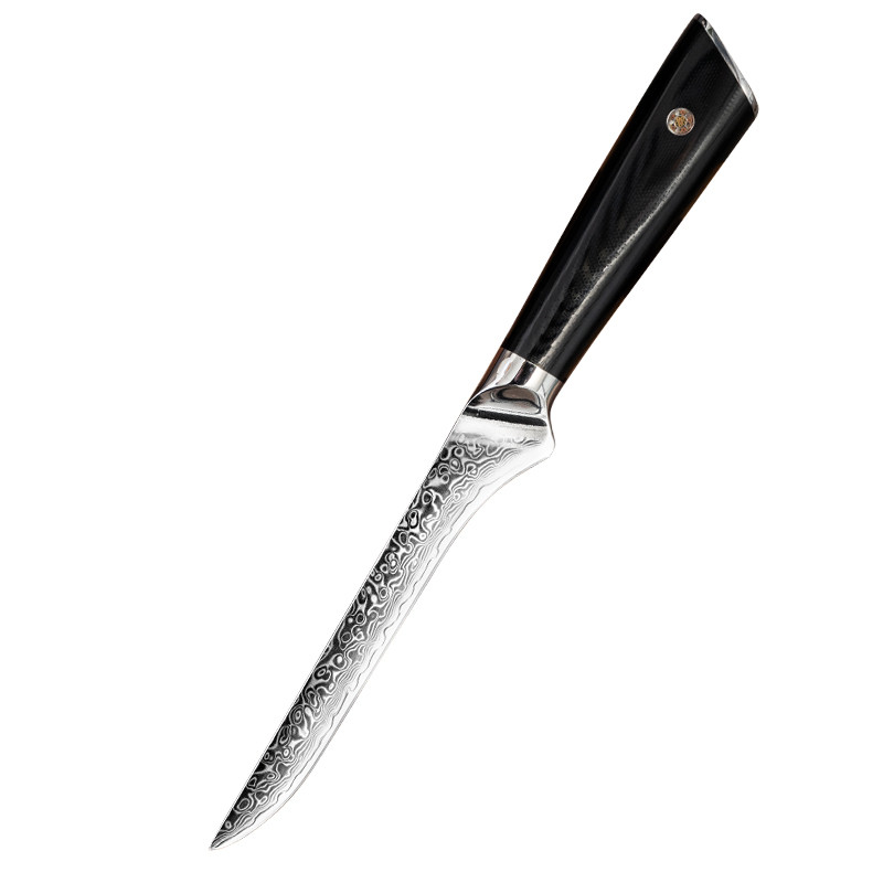 6 Inch Damascus Aus-10V Nhật Bản Thép Tròn Góc Khắc Cắt Tỉa Deburring Đen G10 Xử Lý Debossing Knife