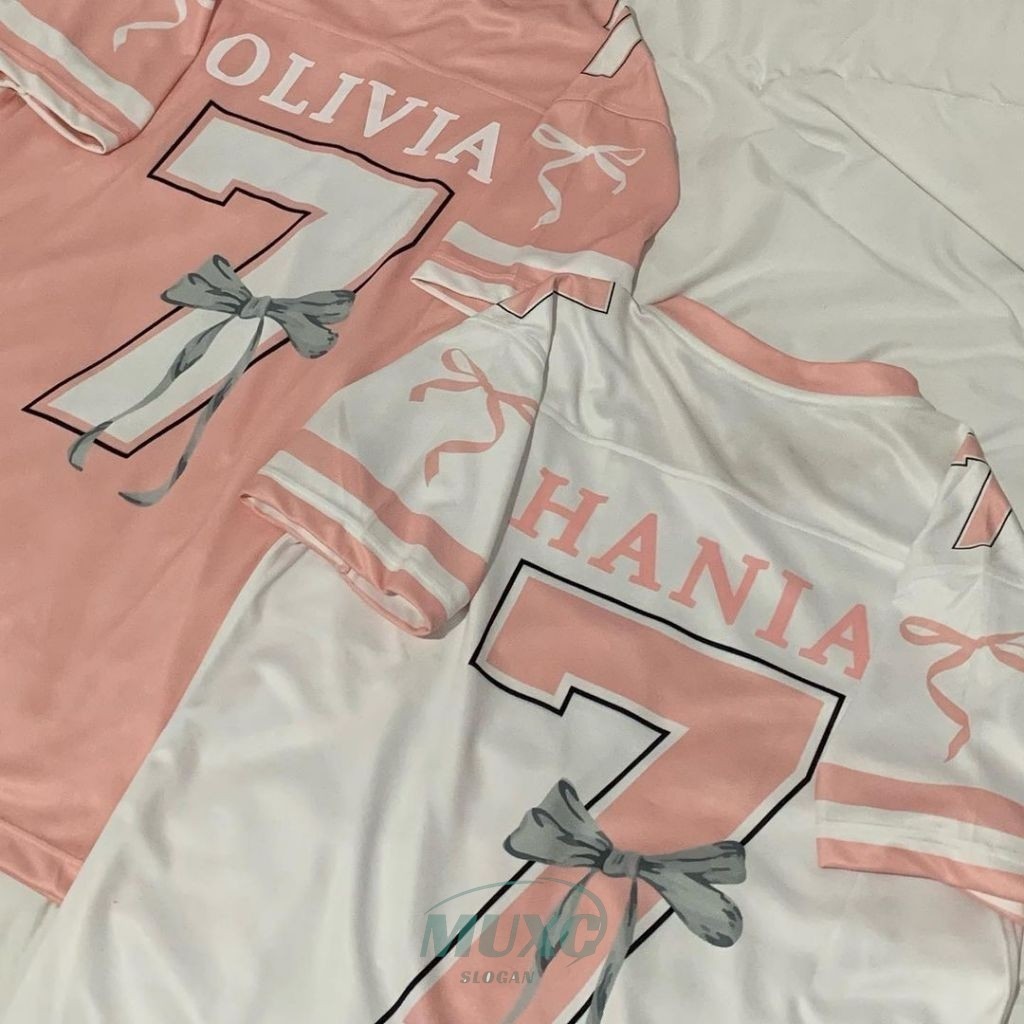 Coquette RIBBON Jersey coquette tùy chỉnh namma Microfiber Jersey Áo Lengan Pendek Sport Retro Cổ Nh