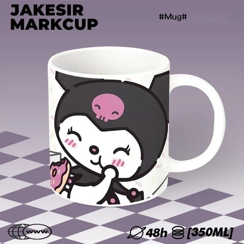 Ly uống nước gốm Kuromi dễ thương, cốc cao cấp, trang trí bàn làm việc, ly nước, ly cà phê