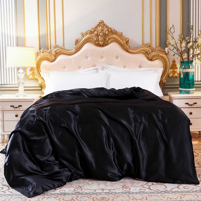 Single Duvet Satin Double Queen Size Quilt Home Comfortable Solid Color Zipper Bedding Cover