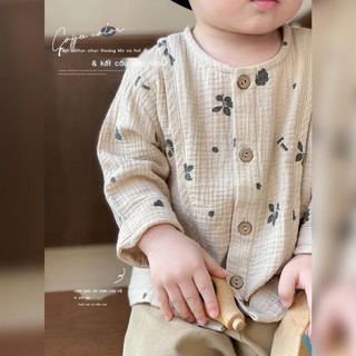 [Ảnh thật/Video] Quần áo trẻ em phong cách Hàn Quốc Áo sơ mi bé trai và bé gái Áo sơ mi cotton gạc
