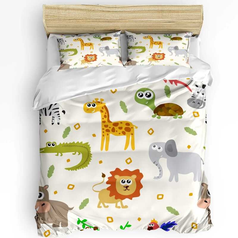 Lion Cartoon Elephant Giraffe Turtle Crocodile Duvet Bed Home Quilt Cover Pillowcases Bedding Se