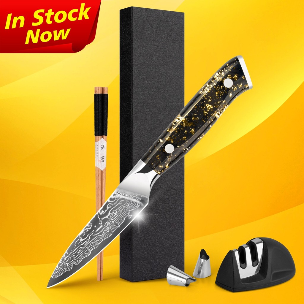 Vàng Foil Carbon Fiber Xử Lý 3 Inch Chuyên Nghiệp Peeler Dao Gọt Trái Cây Damascus Vg10 Lõi Thép