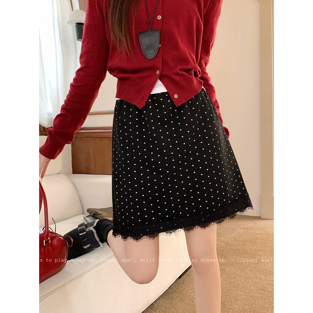80079 Váy len chấm bi cổ điển