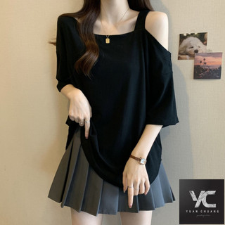  Mùa hè Phong cách mới Kích thước lớn Áo thun ngắn tay quây không đều dành cho nữ dáng rộng thon gọn hơn Nhìn giảm tuổi