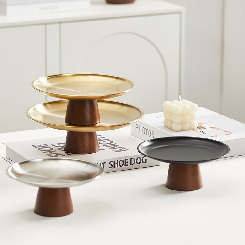 [VIP] HYLO 【Ghế cao có hỗ trợ ổn định】Khay ăn nhẹ bằng thép không gỉ với đế gỗ chắc chắn, khay đựn