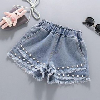 Bé Gái Vừa Lớn Quần Áo Trẻ Em 2024 Phong Cách Mới Mùa Hè Quần Short Denim Thời Trang Nóng Bé Gái Đính Hạt Phong Cách Mỏng