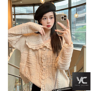  Xuân Thu Phong Cách Mới Áo Len Cổ Búp Bê Pháp Nhẹ Nhàng Thu Đông Dệt Kim Áo Len Rộng