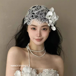 Mới Retro Cô Dâu Mũ Siêu Cổ Tích Hepburn Thanh Lịch Ren Phụ Kiện Tóc Pháp Cộng Hòa Trung Quốc Váy Cưới Phụ Kiện