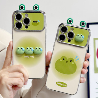 Ốp Điện Thoại Khung Mạ Điện 3D Ếch Hoạt Hình Dễ Thương Cho iPhone 16 15 11 14 13 12 Pro Max 16 15 14 Plus X XR 8 7 Plus Chống Bụi Chống Sốc Ốp Lưng TPU Mềm