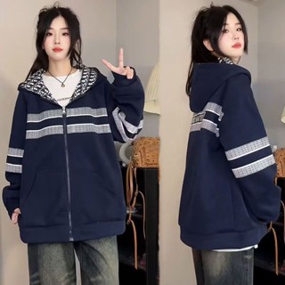  Áo khoác có mũ trùm đầu đầy đủ sọc màu xanh hải quân Áo khoác bóng chày Áo khoác 