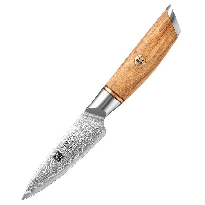 XINZUO Mới 3.5 Inch Damascus 73 Lớp Bột Thép Olive Gỗ Xử Lý Nhà Bếp Trái Cây Peeler Knife