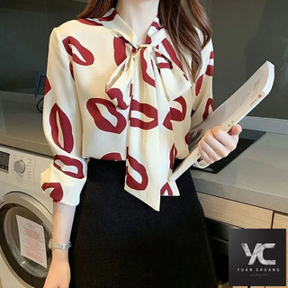  Áo sơ mi nữ phong cách mới Áo sơ mi voan dài tay thời trang thời trang Áo sơ mi nơ phù hợp