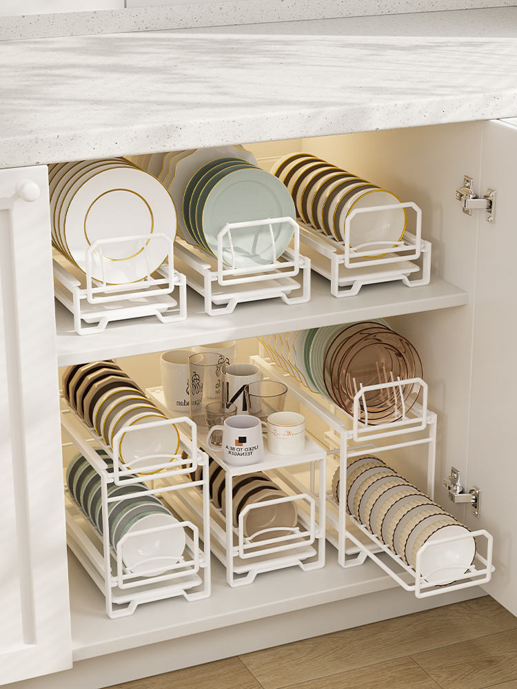 Giá để bát đĩa trong tủ bếp Giá để bát đĩa kéo không cần đục lỗ trong tủ đựng bát đĩa và bát đĩa tr