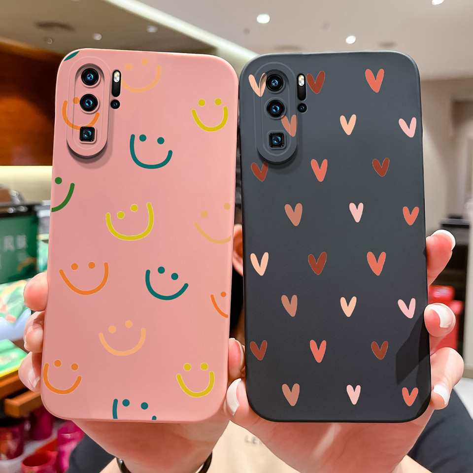 Ốp Lưng Cho Huawei P30 P30 Lite P30 Pro Nhiều Màu Sắc Trái Tim Tình Yêu Vuông Bền Chống Trơn Trượt B