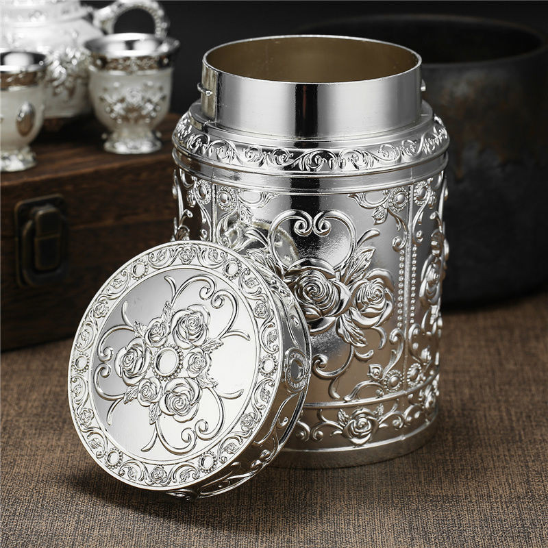 [Siêu Sale] Màu Bạc Nguyên Chất s999Ống đựng trà bằng bạc nguyên chất, hộp đựng trà, phụ kiện bộ tr