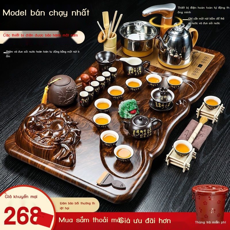 [Ảnh thật/Sẵn] Xin Fulong hộ gia đình kung fu bộ trà hoàn toàn tự động bằng gỗ chắc chắn khay trà b
